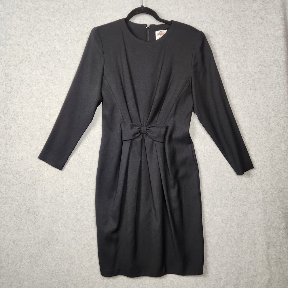 Vintage Lanz Originals Dress Womens Size 8‎ Black Bow Detail Long Sleeve USA 80s